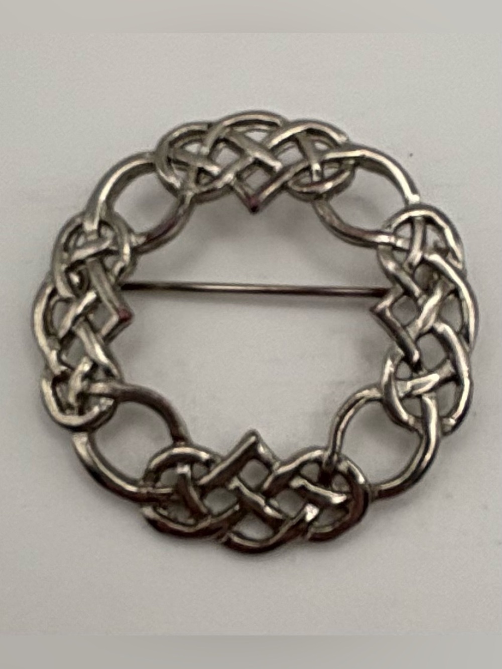 Celtic Knot Circle Brooch - Silver Tone
